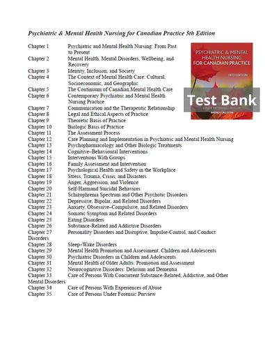 Psychiatric and Mental Health Nursing for Canadian Practice 5th Edition TestBank