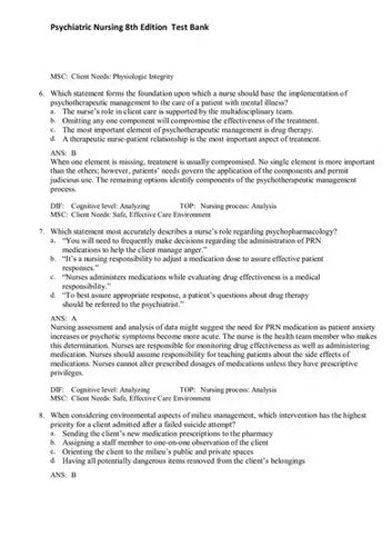 Psychiatric Nursing 8th Edition Keltner TEST BANK