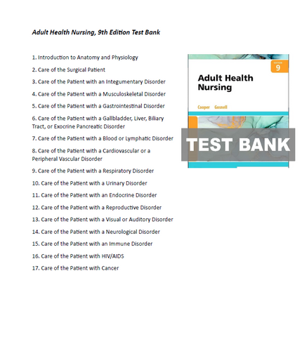 Adult Health Nursing 9th Edition Cooper TEST BANK