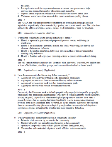 Community Public Health Nursing 7th Edition TEST BANK