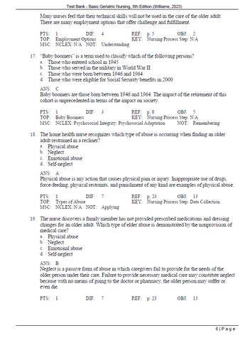 Basic Geriatric Nursing 8th Edition Williams TEST BANK