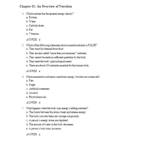 Understanding Nutrition 16th Edition Whitney Test Bank