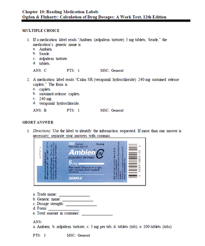 Calculation of Drug Dosages A Work Text 12th Edition TEST BANK