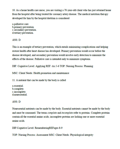 Nutrition Essentials for Nursing Practice 9th Edition Dudek TEST BANK