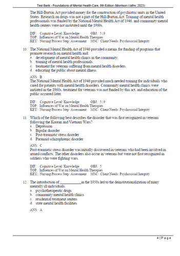Foundations of Mental Health Care 8th Edition Morrison-Valfre TEST BANK