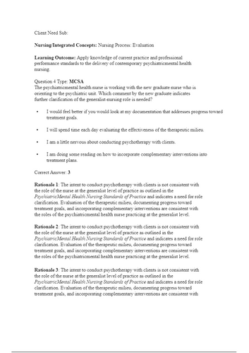 Psychotherapy for the Advanced Practice Psychiatric Nurse 3rd Edition Test Bank