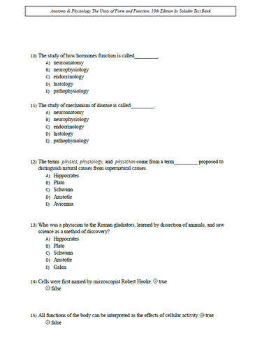 Anatomy & Physiology The Unity of Form and Function 10th Edition TEST BANK