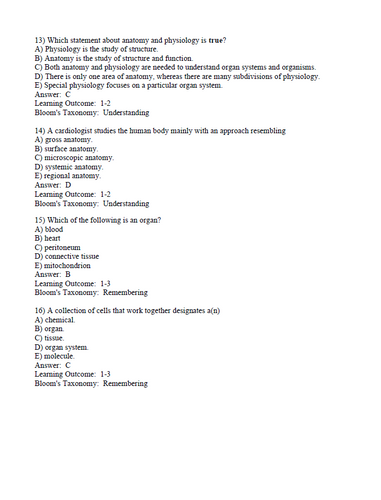 Essentials of Anatomy and Physiology 7th Edition Martini TEST BANK