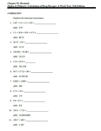 Calculation of Drug Dosages 11th Edition TEST BANK
