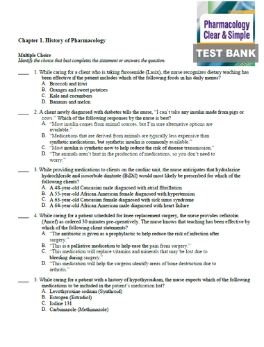 Pharmacology Clear and Simple 2nd Edition TEST BANK