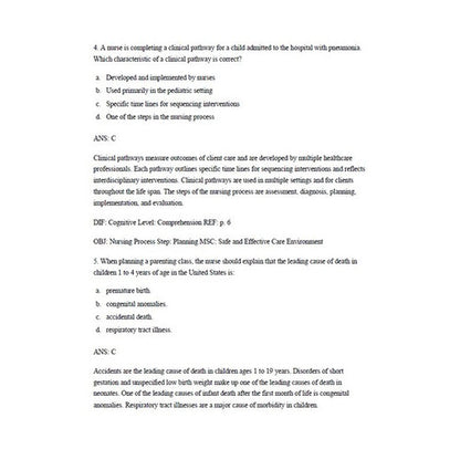 Pediatric Nursing The Critical Components of Nursing Care 2e TEST BANK