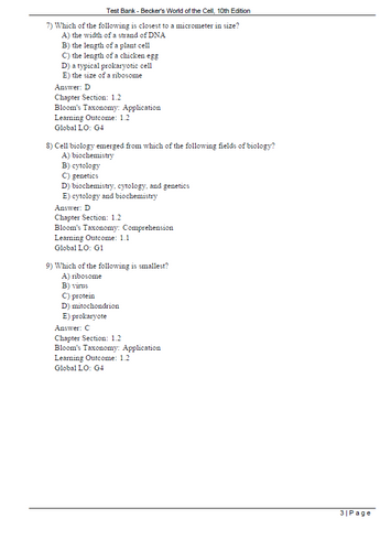 Becker's World of the Cell 10th Edition TEST BANK