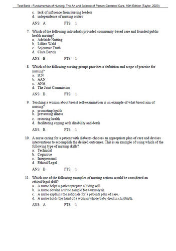 Fundamentals of Nursing 10th Edition Taylor - Test Bank