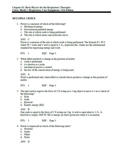 Mosbys Respiratory Care Equipment 11th Edition TEST BANK