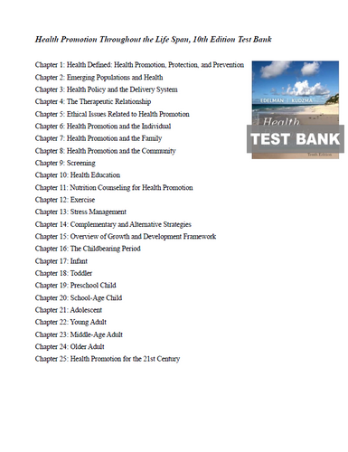 Health Promotion Throughout the Life Span 10th Edition TEST BANK