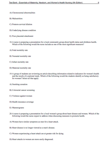 Essentials of Maternity Newborn and Women's Health Nursing 6th Edition Test Bank