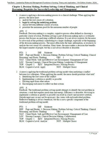Leadership Roles and Management Functions in Nursing 11th Edition TEST BANK