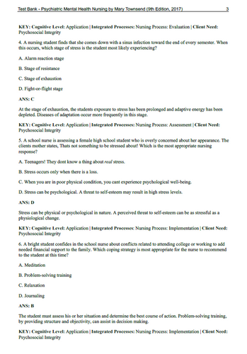 Psychiatric Mental Health Nursing 9th Edition Townsend TEST BANK