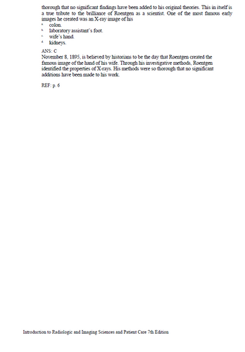 Introduction to Radiologic and Imaging Sciences and Patient Care 7e Test Bank