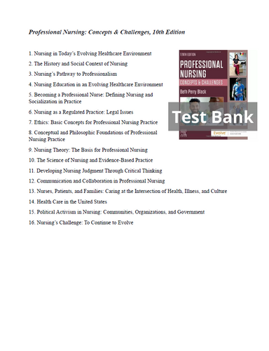 Professional Nursing Concepts and Challenges 10th Edition TEST BANK