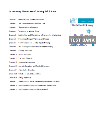 Introductory Mental Health Nursing 5th Edition TEST BANK 9781975211240