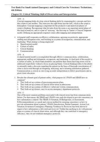 Small Animal Emergency and Critical Care for Veterinary Technicians 4e Test Bank