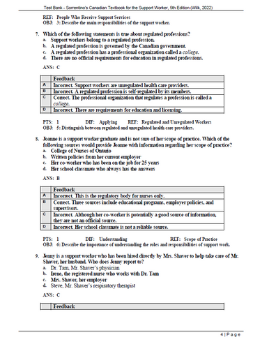 Sorrentinos Canadian Textbook for the Support Worker 5th Edition TEST BANK