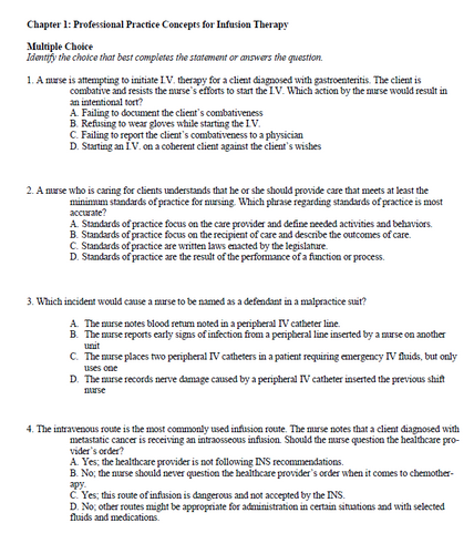 Phillips's Manual of I.V. Therapeutics 8th Edition TEST BANK
