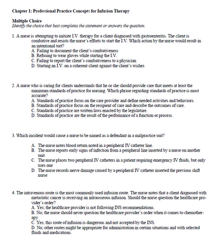 Phillips's Manual of I.V. Therapeutics 8th Edition TEST BANK