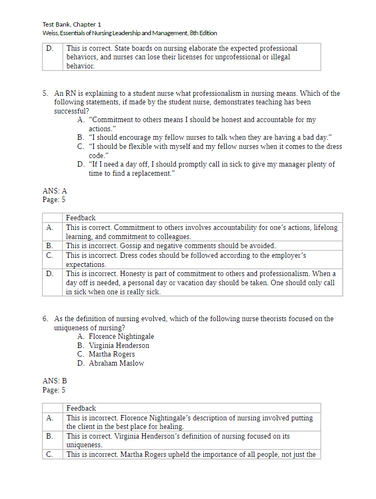Essentials of Nursing Leadership and Management 8th Edition TEST BANK
