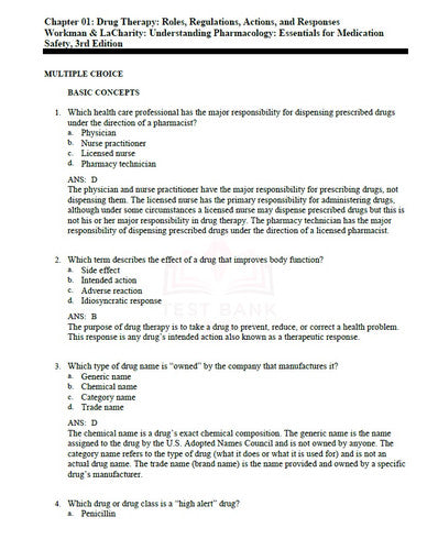 Understanding Pharmacology Essentials for Medication Safety 3rd Edit TEST BANK