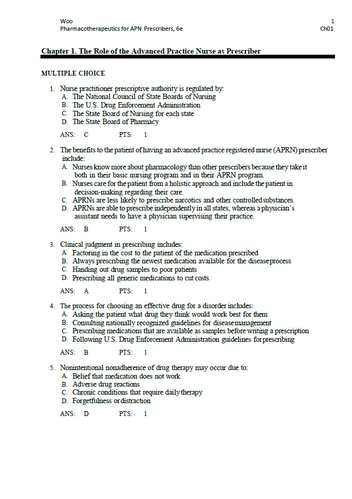 Pharmacotherapeutics for Advanced Practice Nurse Prescribers 6 Edition Test Bank