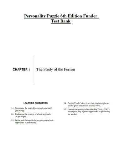 The Personality Puzzle 8th Edition TEST BANK