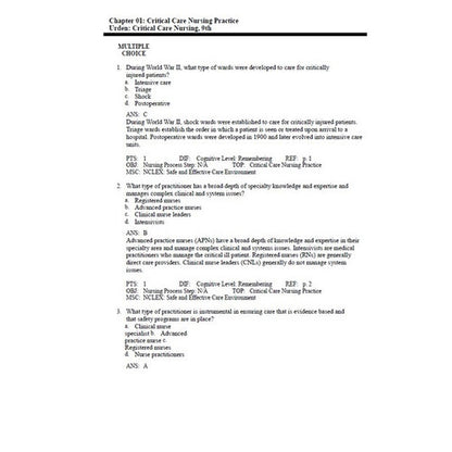 Critical Care Nursing-Diagnosis and Management 9th Edition Urden TEST BANK