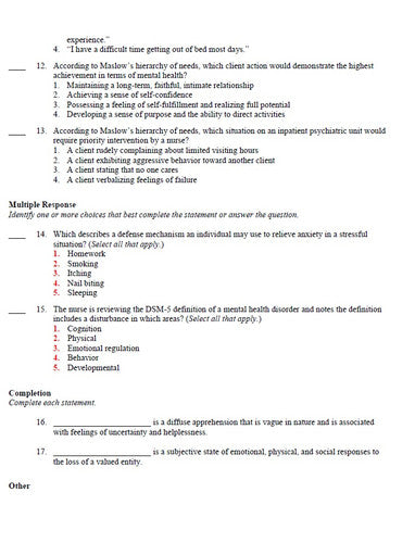 Essentials of Psychiatric Mental Health Nursing 8th Edition Townsend TEST BANK