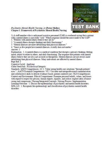 Psychiatric Mental Health Nursing From Suffering to Hope 2nd Edition Test Bank