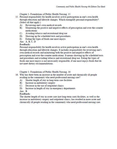 Community and Public Health Nursing 4th Edition TEST BANK