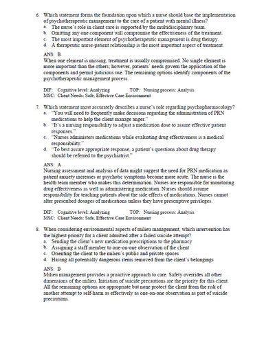 Keltners Psychiatric Nursing 9th Edition TEST BANK