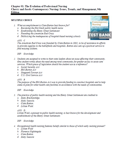 Contemporary Nursing Issues Trends And Management 9th Edition TEST BANK