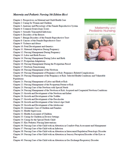 Maternity and Pediatric Nursing 5th Edition Ricci Test Bank
