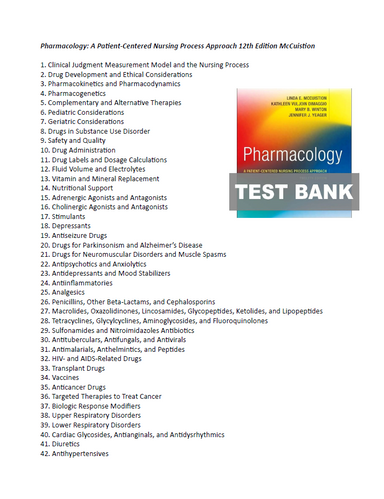 Pharmacology A Patient Centered Nursing Process Approach 12th Edition Test Bank
