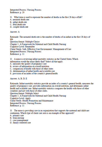 Maternal and Child Health Nursing 9th Edition Pillitteri Test Bank