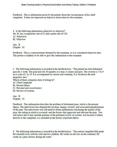 Bates' Nursing Guide to Physical Examination and History Taking 3e TEST BANK