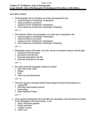 Merrill's Atlas of Radiographic Positioning and Procedures 14e Test Bank