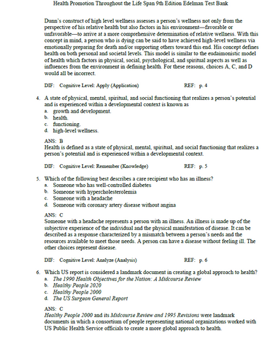 Health Promotion Throughout the Life Span 9th Edition TEST BANK