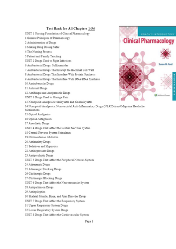 Roach’s Introductory Clinical Pharmacology 11th Edition TEST BANK