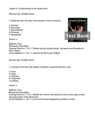 Principles of Anatomy and Physiology 16th Edition Tortora TEST BANK