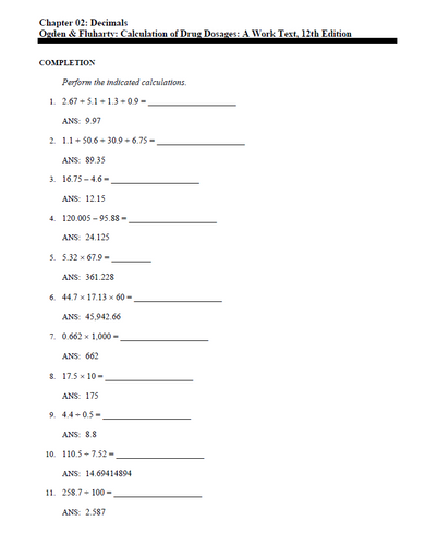 Calculation of Drug Dosages A Work Text 12th Edition TEST BANK
