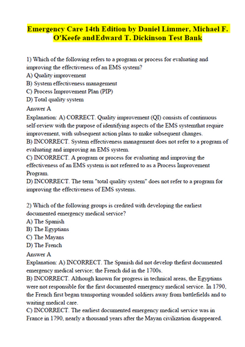 Emergency Care 14th Edition Daniel Limmer TEST BANK