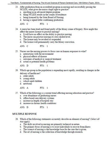 Fundamentals of Nursing 10th Edition Taylor - Test Bank